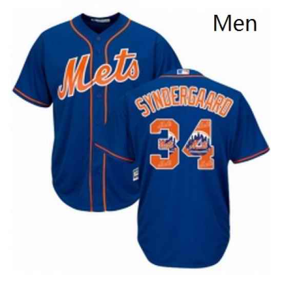 Mens Majestic New York Mets 34 Noah Syndergaard Authentic Royal Blue Team Logo Fashion Cool Base MLB Jersey